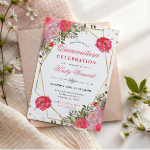 Rosa und rosafarbene Sommerblumen Quinceanera Einladung