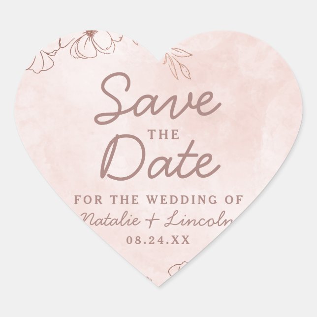 Rosa und Rose Blütengeflecht Save the Date Herz-Aufkleber (Vorderseite)