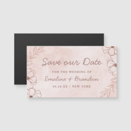 Rosa und Rose Blütengeflecht Save the Date Magnetkarte