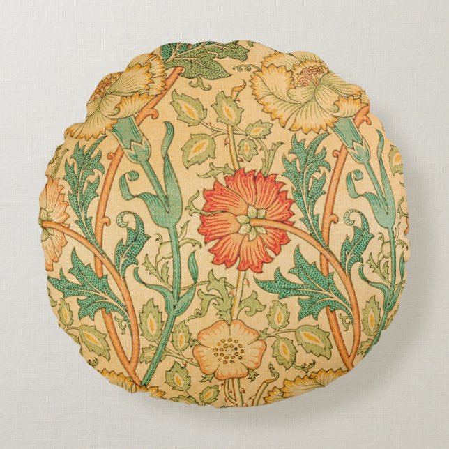 Rosa und Rose durch William Morris Rundes Kissen (Vorderseite)