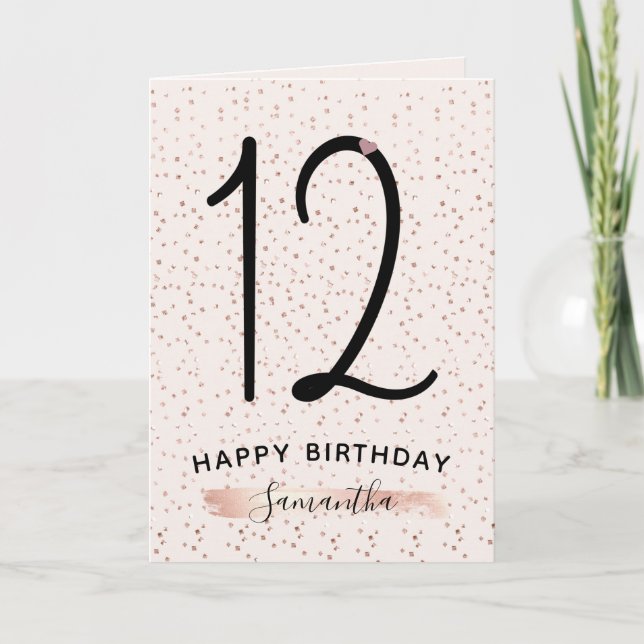 Rosa und Rose Gold 12 Geburtstag Karte (Vorderseite)