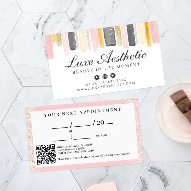 Rosa und Rose Gold Aquarellnagel Ernennung Visitenkarte (Von Creator hochgeladen)