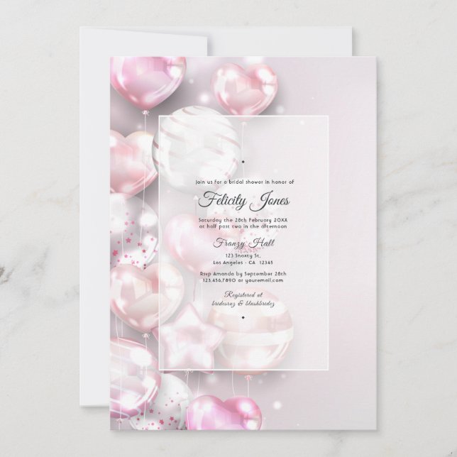 Rosa und Rose Gold Balloons Brautparty Einladung (Vorderseite)