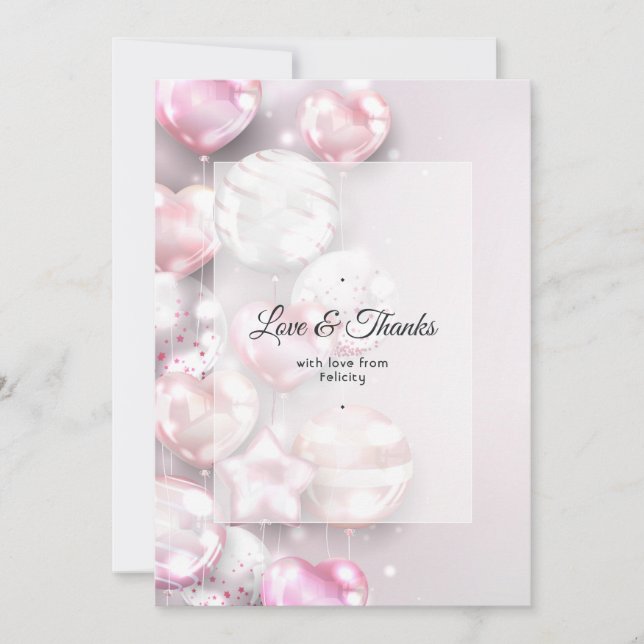 Rosa und Rose Gold Balloons Dankeskarte (Vorderseite)