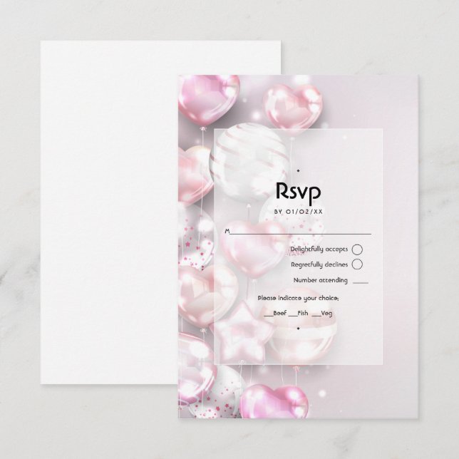 Rosa und Rose Gold Balloons RSVP Karte (Vorne/Hinten)
