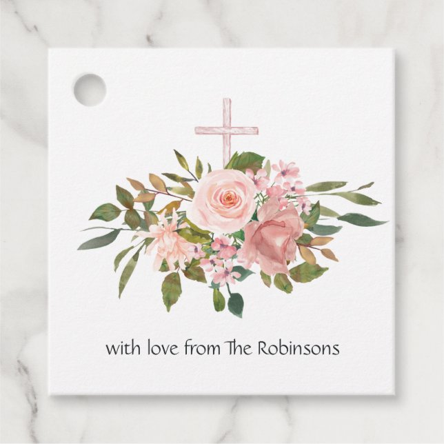 Rosa und Rose Gold Bläsernte Erstkommune Geschenkanhänger (Vorderseite)
