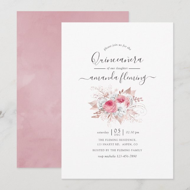 Rosa und Rose Gold Blumenzwiebeln Einladung (Vorne/Hinten)