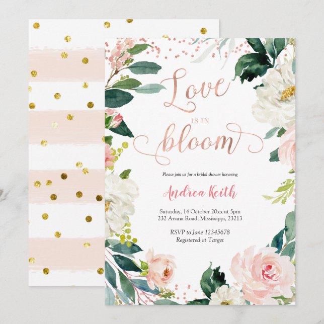 Rosa und Rose Gold Brautparty Einladung (Vorne/Hinten)