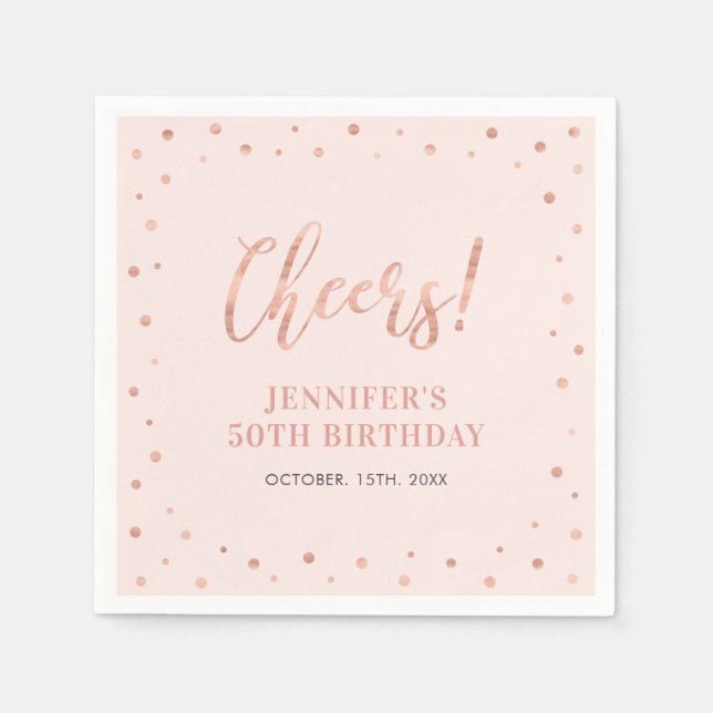 Rosa und Rose Gold | Confetti Adult Birthday Party Serviette (Vorderseite)