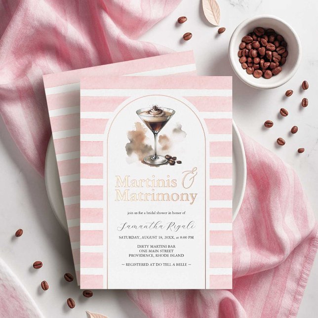 Rosa und Rose Gold Espresso Martini Brautparty Folieneinladung (pink love is brewing bridal shower invitations brown espresso martini rose gold on sale )