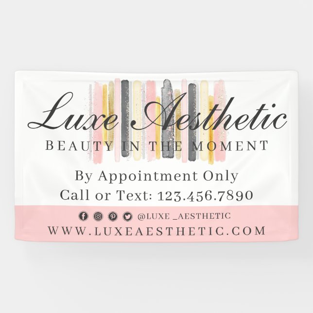 Rosa und Rose Gold Farbige Pinselstriche Banner (Horizontal)