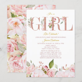 Rosa und Rose Gold Floral Baby Dusche Einladung