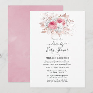 Rosa und Rose Gold Floral Drive by Dusche Einladung