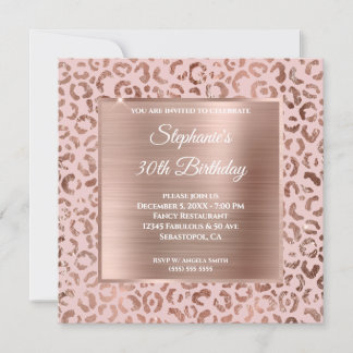 Rosa und Rose Gold Foil Leopard Glam 30. Einladung