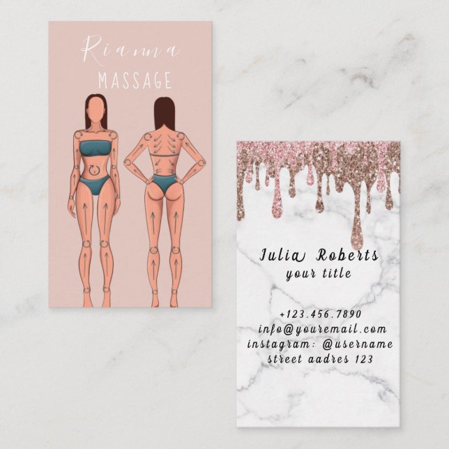 Rosa und Rose Gold gebürstete Metallmassagetherape Visitenkarte (Vorne/Hinten)