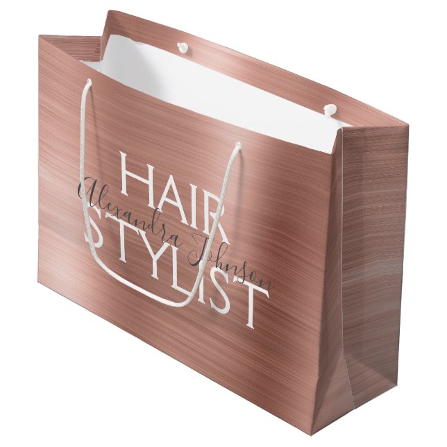 Rosa und Rose Gold gebürstete Stylist Große Geschenktüte (Vorderseite Schrägansicht)