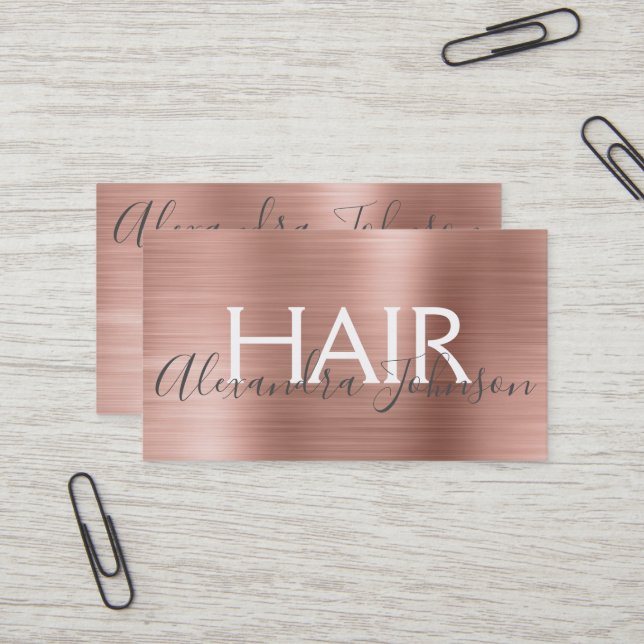 Rosa und Rose Gold gebürstetes Metallfoliensalon Visitenkarte (Vorderseite/Rückseite Beispiel)