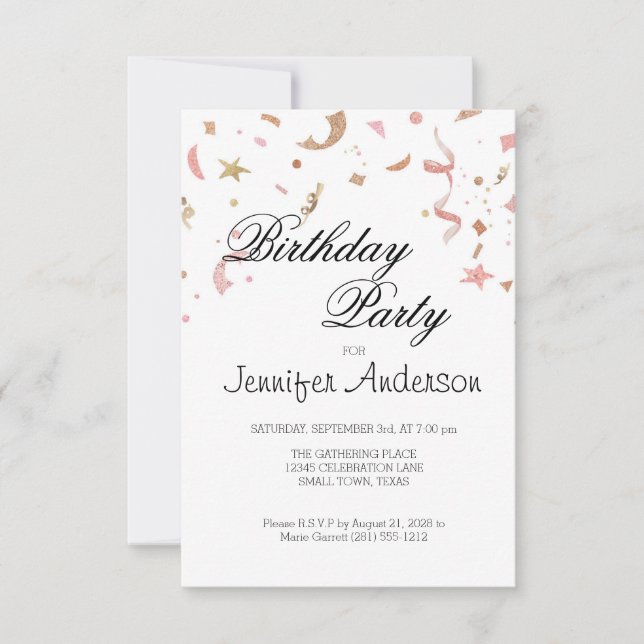 Rosa und Rose Gold Glitzer Confetti Einladung (Vorderseite)
