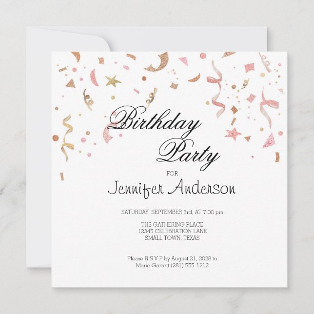Rosa und Rose Gold Glitzer Confetti Einladung (Vorderseite)