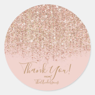 Rosa und Rose Gold Glitzer Glam Gastgeschenk Runder Aufkleber
