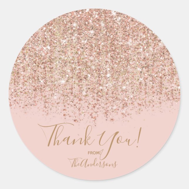 Rosa und Rose Gold Glitzer Glam Gastgeschenk Runder Aufkleber (Vorderseite)