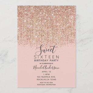 Rosa und Rose Gold Glitzer Sweet 16 Party Einladung
