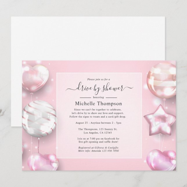Rosa und Rose Gold Laufwerk durch Dusche Einladung (Vorne/Hinten)