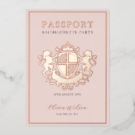 Rosa und Rose Gold Passport Junggeselinnen-Abschie Folieneinladung
