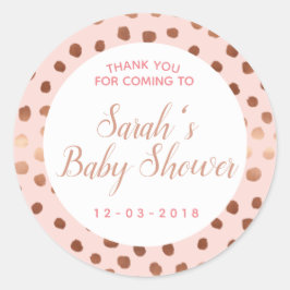 Rosa und Rose Gold Punkt Babyduschaufkleber Runder Aufkleber