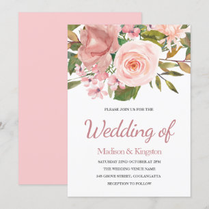 Rosa und Rose Goldene Blüte Hochzeitsfeier Einladung