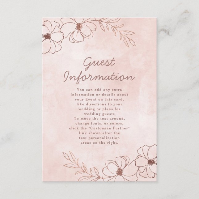 Rosa und Rose - Informationen zur Hochzeit Begleitkarte (Vorderseite)