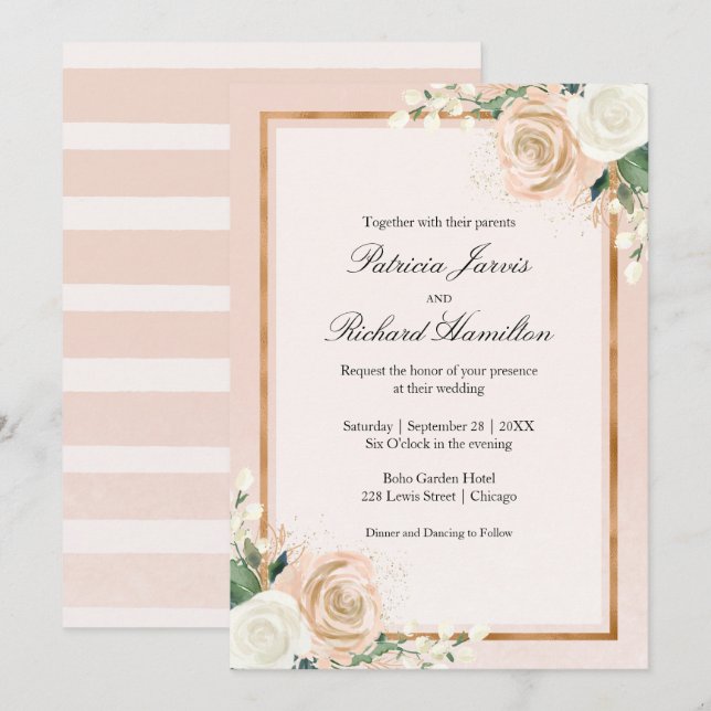 Rosa und Rose Rosa Bläsernte Hochzeit Einladung (Vorne/Hinten)
