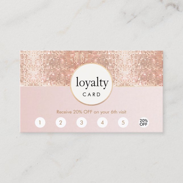 Rosa und Rose Salon Gold Sequin 6 Loyalität Treuekarte (Vorderseite)