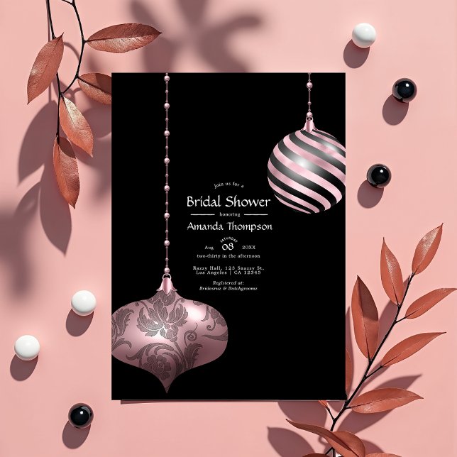 Rosa und Rose Weihnachten Brautparty Einladung (Blush Pink and Rose Gold Christmas Bridal Shower Invitation)