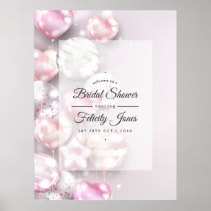 Rosa und Roségoldene Ballons Brautdusche Willkomme Poster