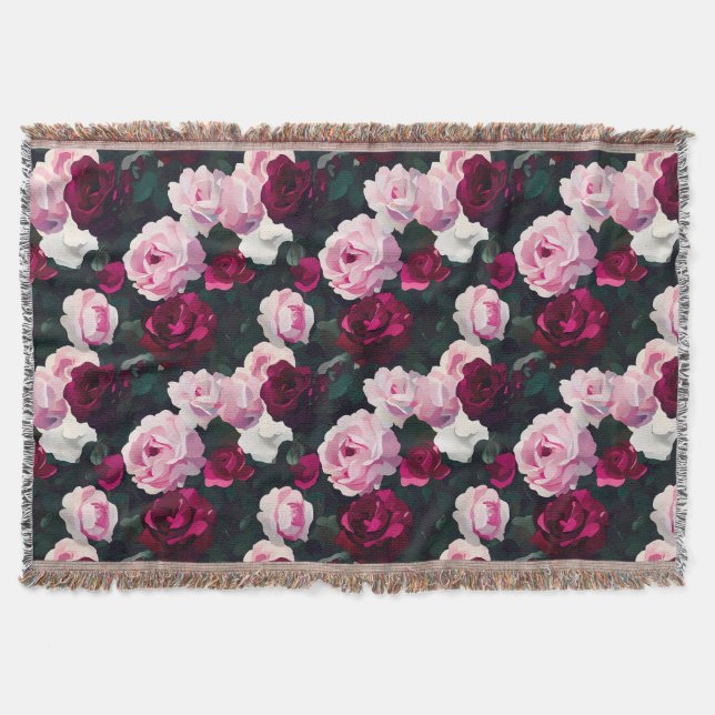 Rosa und Rot Bemalte Rosen Decke (Vorderseite)