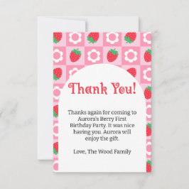 Rosa und Rot Berry Erste Geburtstagsparty Dankeskarte
