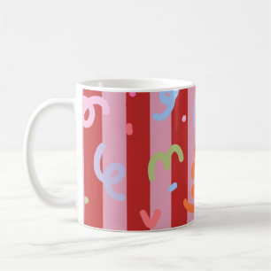 Rosa und rot gestreift, mit Konfettidesign Kaffeetasse