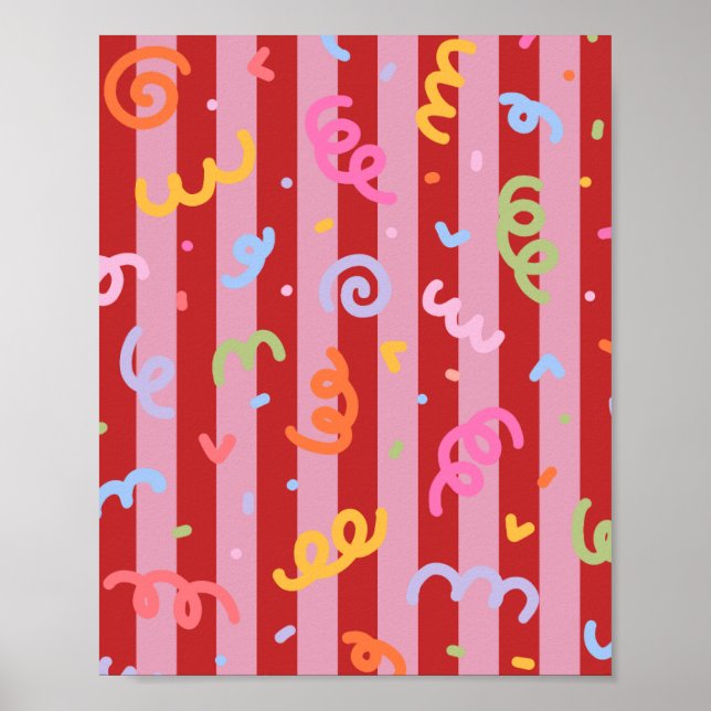 Rosa und rot gestreift, mit Konfettidesign  Poster (Vorne)
