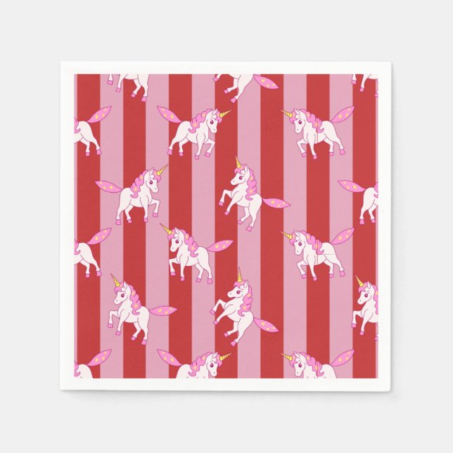 Rosa und rot gestreifter Einhorn  Serviette (Vorderseite)