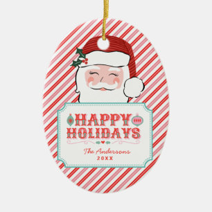 Rosa und Rot   Happy Holidays Keramik Ornament