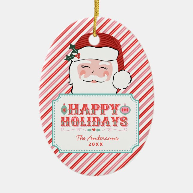 Rosa und Rot | Happy Holidays Keramik Ornament (Vorne)