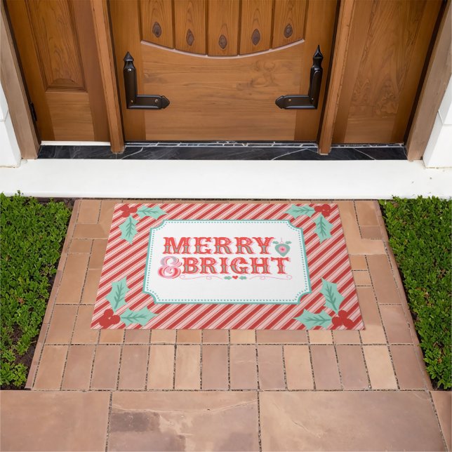 Rosa und Rot Merry & Bright Holiday Door Mat Fußmatte (Außenbereich)