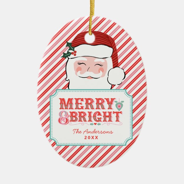 Rosa und Rot | Merry & Bright Keramik Ornament (Vorne)
