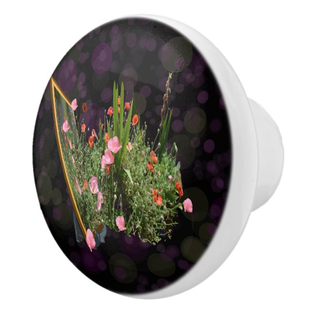 Rosa und Rot-Mohnblume Keramikknauf (Rechts)