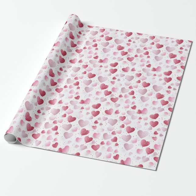Rosa und Rot Romantischer Glitzer Hörpapier Geschenkpapier (Ungerollt)