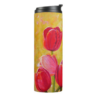Rosa und Rot-Tulip-Anordnung Thermosbecher