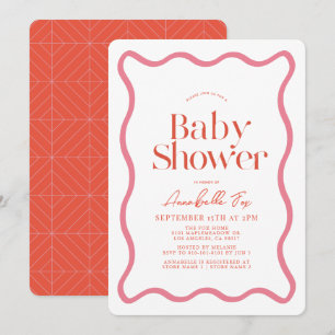 Rosa und Rot Wavy Frame Trendy Baby Dusche Einladung