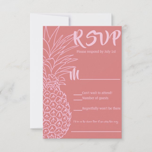 Rosa und Rote Ananas Beach Hochzeit UAWG RSVP Karte (Vorderseite)