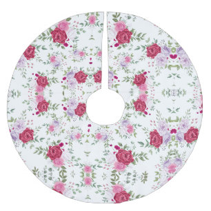 Rosa und rote Aquarellfarben Blume Vintag Polyester Weihnachtsbaumdecke